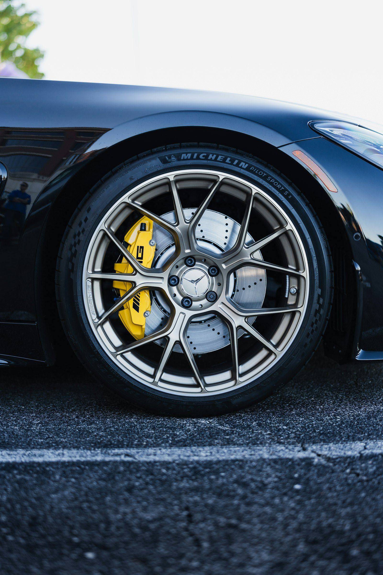 Yellow powder coated brake caliper